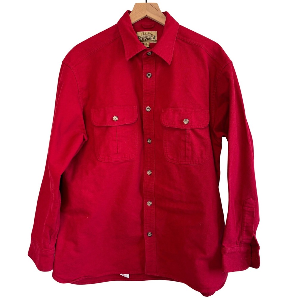 Cabela's Deerskin Chamois Shirt Red Mens L Heavyweight Cotton Button Down Work